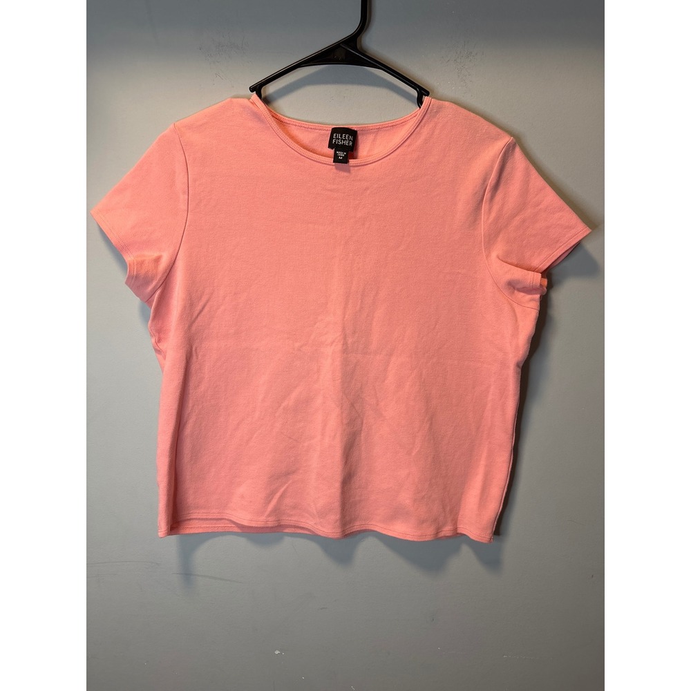 Eileen Fisher Womens Coral Pink 100% Cotton Short Sleeve Crewneck Tee Shirt M